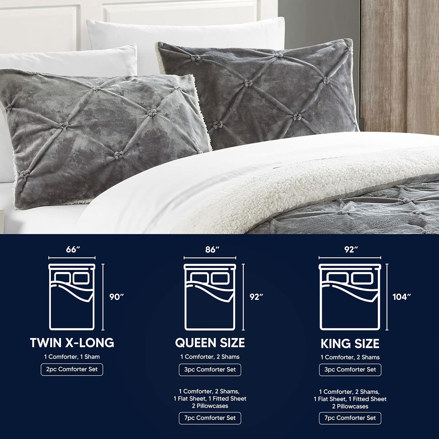 Chic Home CS4800-AN Josepha – Edredón plisado con volantes y frunces, forro de sherpa, beige, individual extra largo