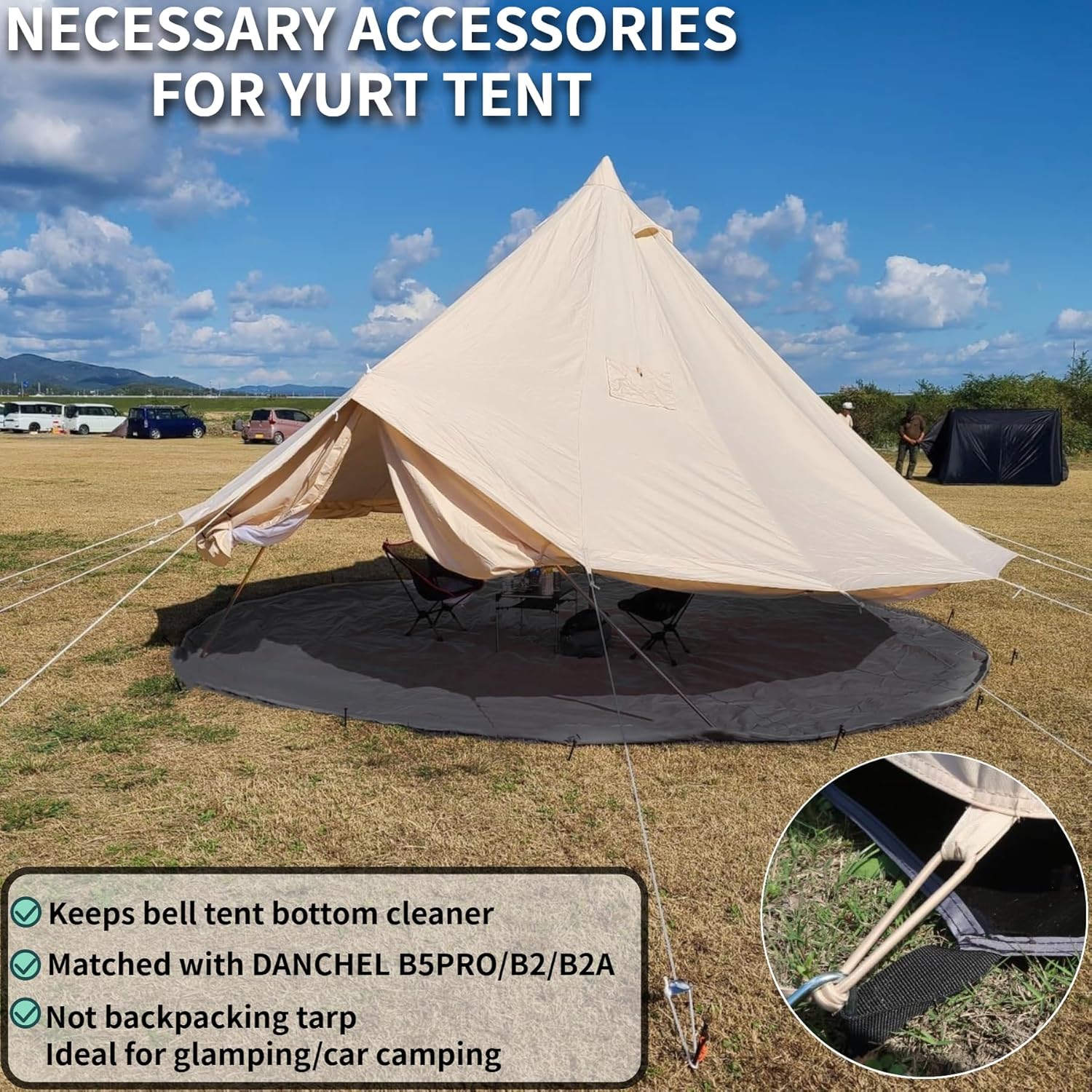 DANCHEL OUTDOOR Tienda de campaña impermeable con gato de estufa, mosca de lluvia para 4 estaciones, lona de huella de tienda de yurta para 4