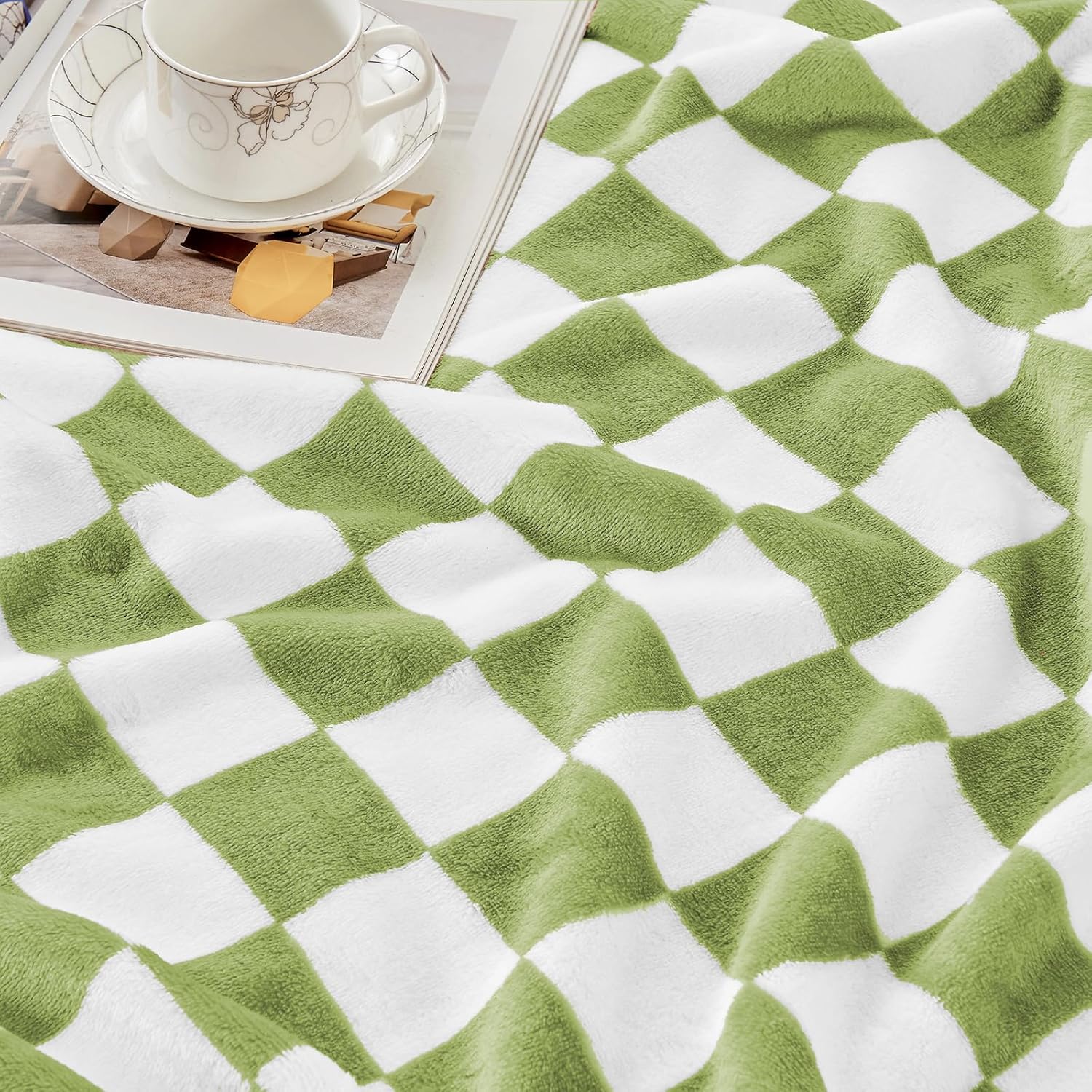 Edenleaf Manta a cuadros verdes, manta de forro polar ultrasuave para sofá, cama y viajes, mantas verdes de lujo para todas las estaciones (verde,