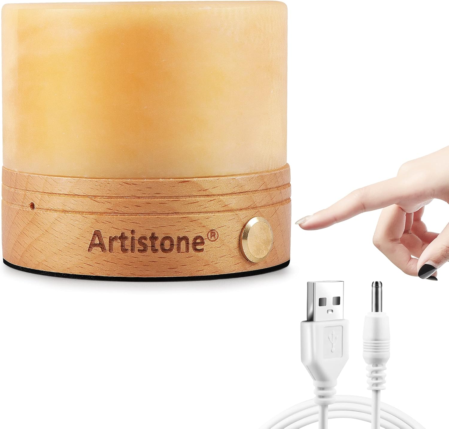 Artiistone Luz nocturna de piedra de cristal con sensor táctil de base de madera, recargable por USB, cristales curativos naturales, lámpara LED,