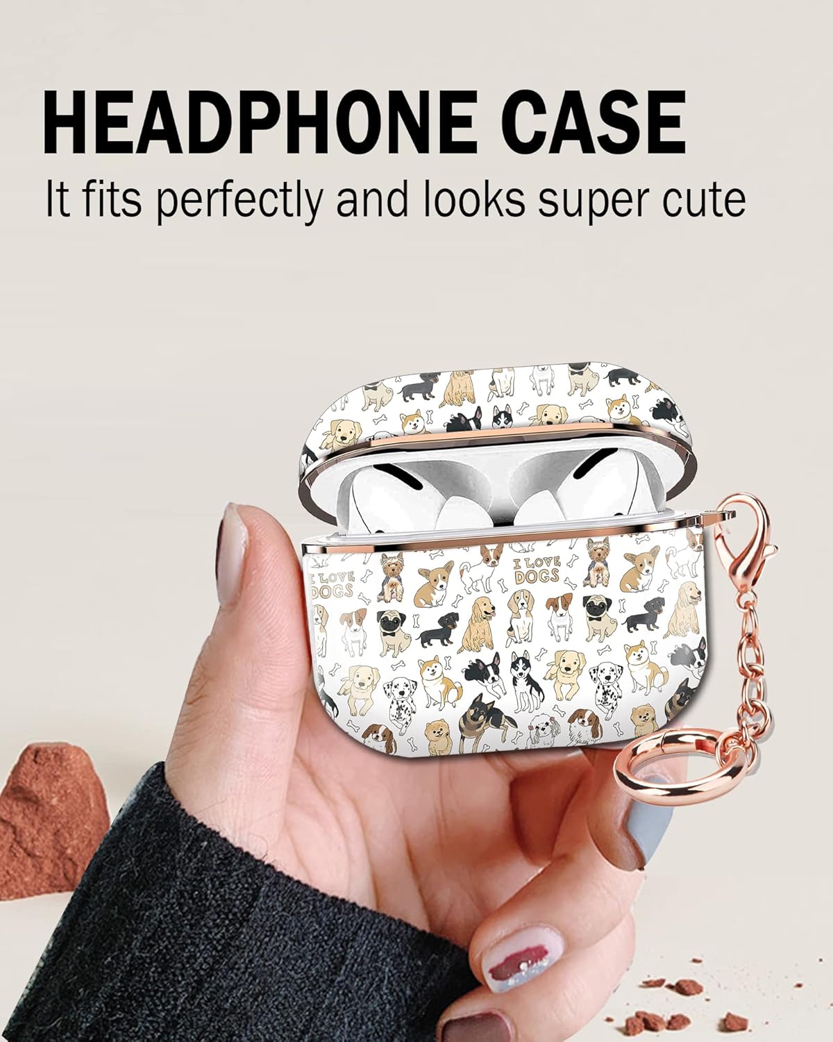 ZEKICE Funda para Airpod Pro de 1 generación, funda protectora a prueba de golpes, con llavero de oro rosa, funda para niñas, mujeres y hombres
