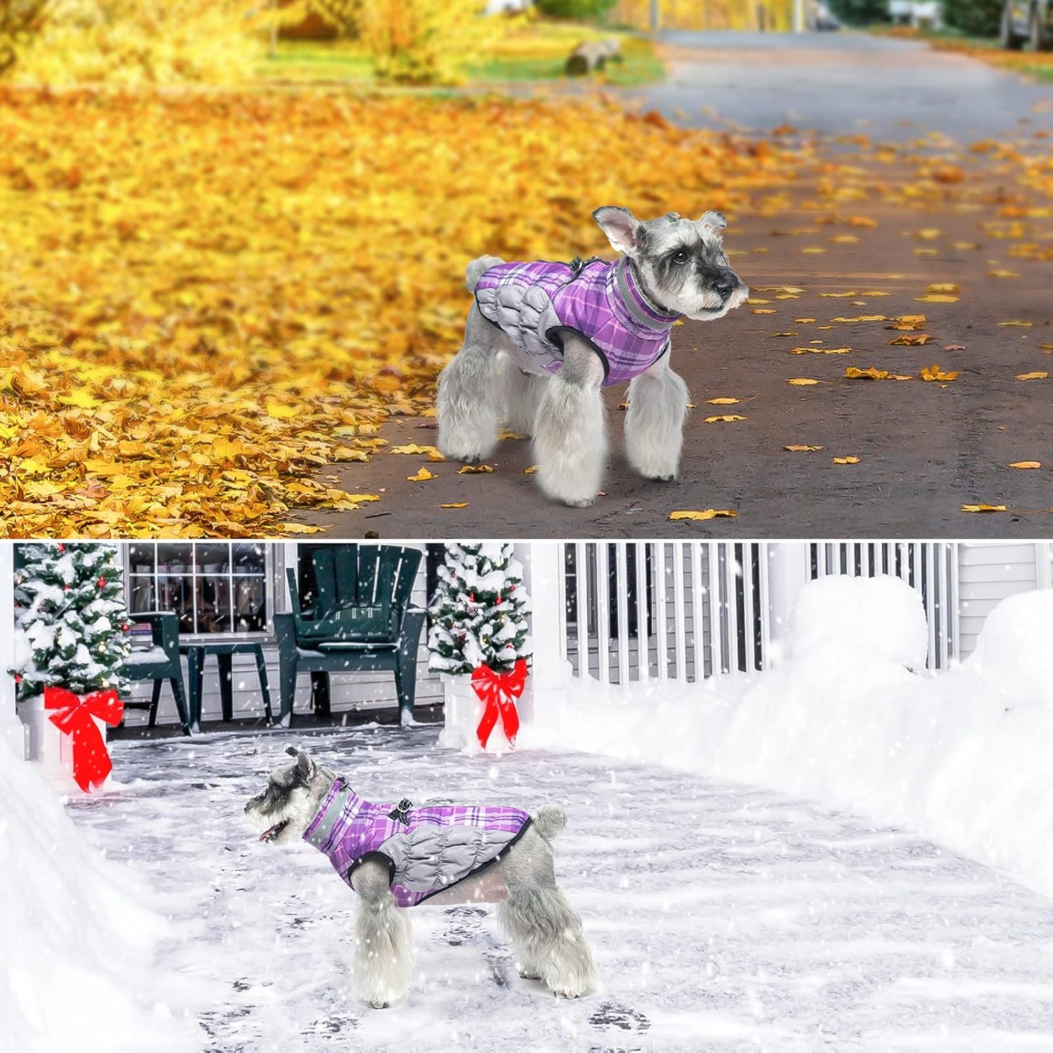 BEAUTYZOO Abrigo de invierno a cuadros para perro, chaqueta reflectante mejorada para perro, forro polar acolchado con arnés integrado, ropa