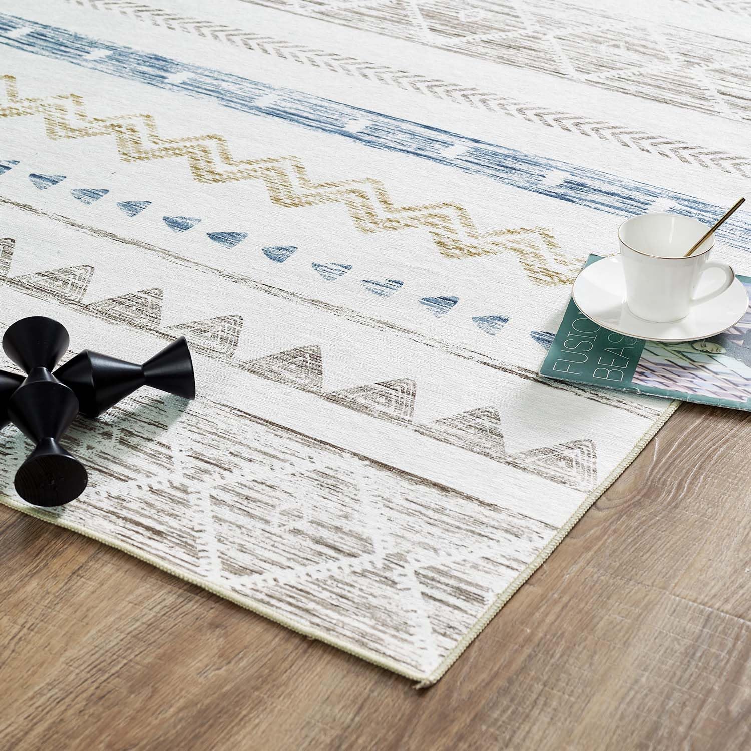 jinchan Alfombra de área ultrafina, lavable, marroquí, bohemia, antideslizante, no desprende pelusa, para sala de estar, dormitorio, oficina en