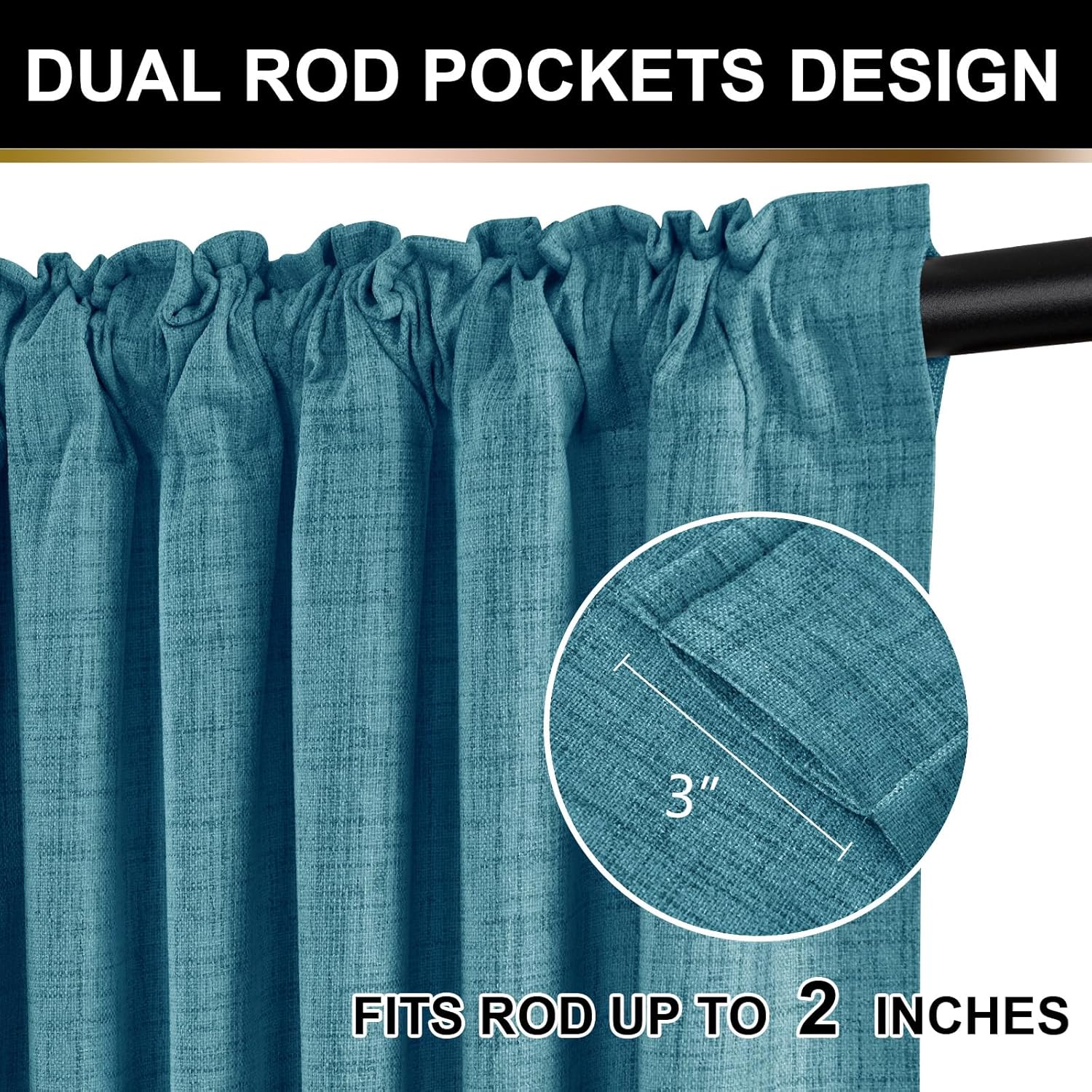 100% Blackout Shield Cortinas opacas de lino de 84 pulgadas de largo, juego de 2 paneles, anillos de clipcortinas opacas con bolsillo para barra,