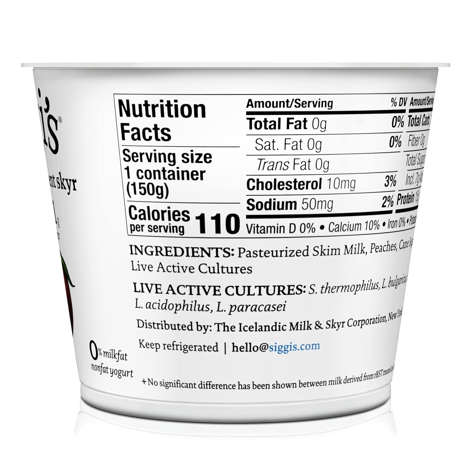 siggi’s Yogur islandés sin grasa, melocotón, 5.3 onzas taza de una sola porción, bocadillo de yogur grueso y rico en proteínas