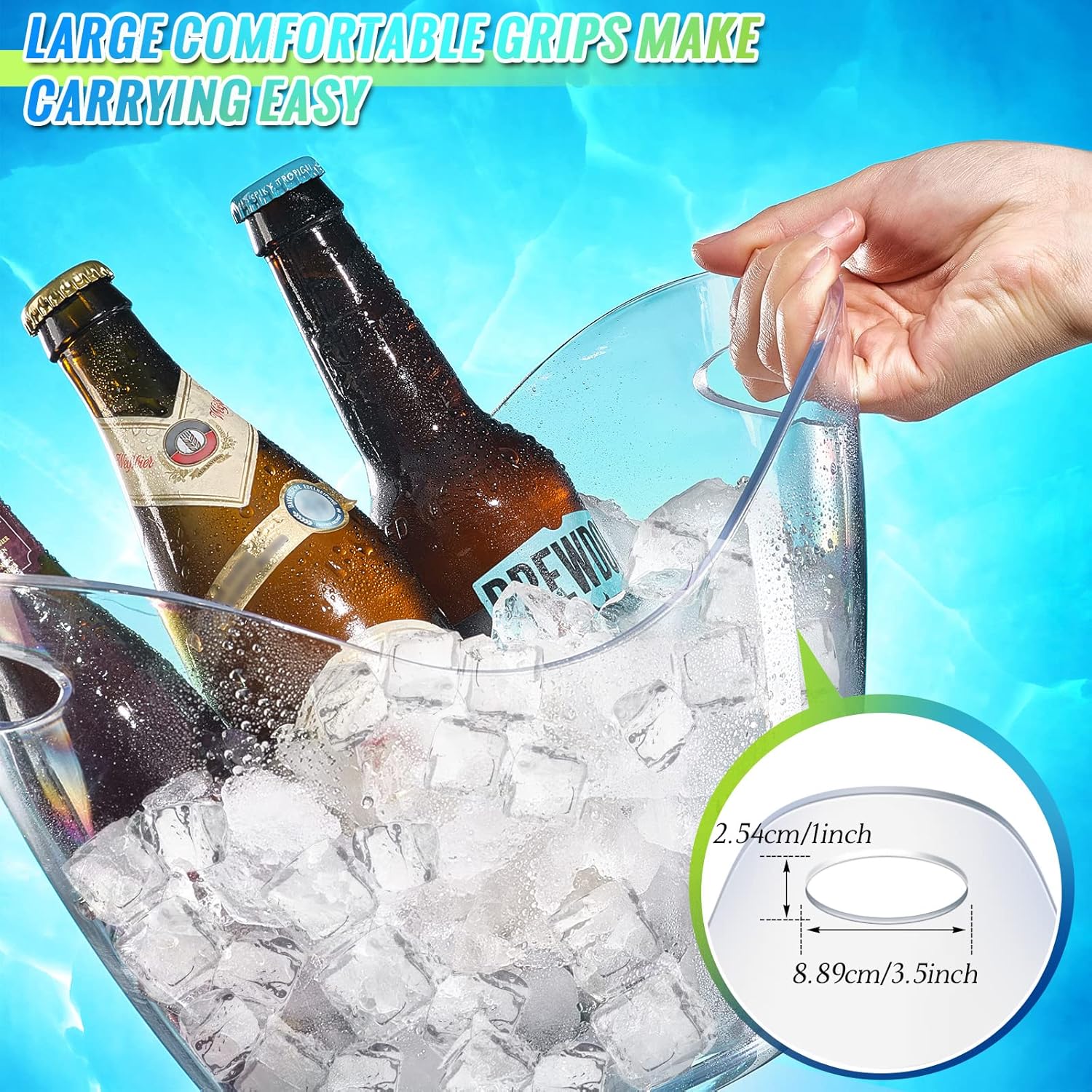 Cubeta de hielo de plástico transparente con cucharas de hielo, tina de hielo de acrílico transparente, cubo de plástico para vino, cubeta de vino