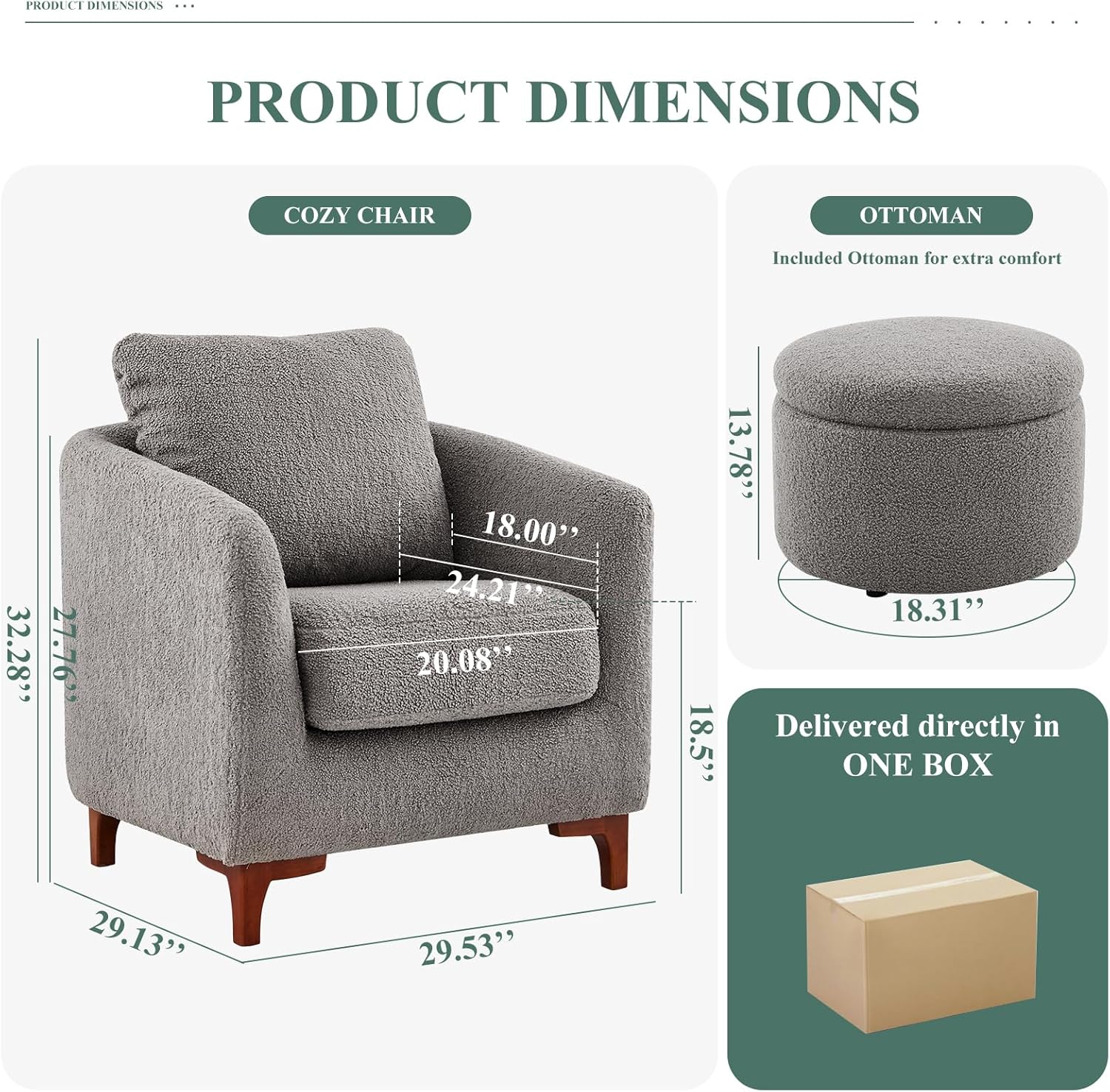COLAMY Juego de silla decorativa Sherpa y otomana de almacenamiento, moderno tapizado de tela para sala de estar, sillón con almohada trasera y
