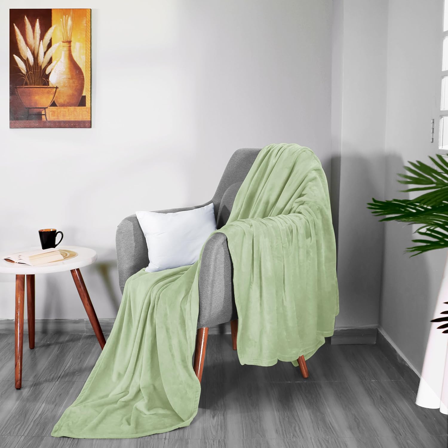 Utopia Bedding Manta de forro polar, tamaño matrimonial, color verde salvia, 10.53 ozm, de lujo, mullida, suave y antiestática de microfibra (90 x