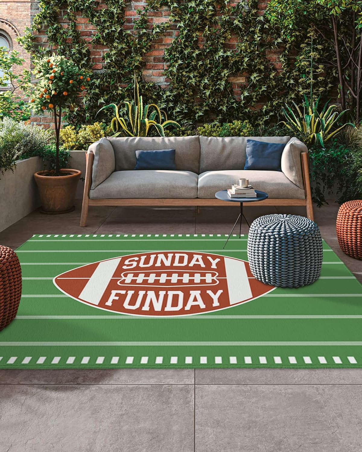 Outdoor Rug Carpet Waterproof 6×9 ft Area Rug, Football Green Large Floor Mat for Patio Balcony Living Room Backyard Picnic Beach RV Camping Rug