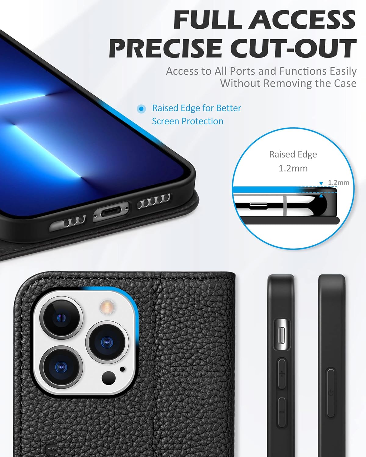 SHIELDON Funda para iPhone 13 Pro 5G 2021, funda de piel auténtica, soporte para tarjetas, bloqueo RFID, funda magnética a prueba de golpes,