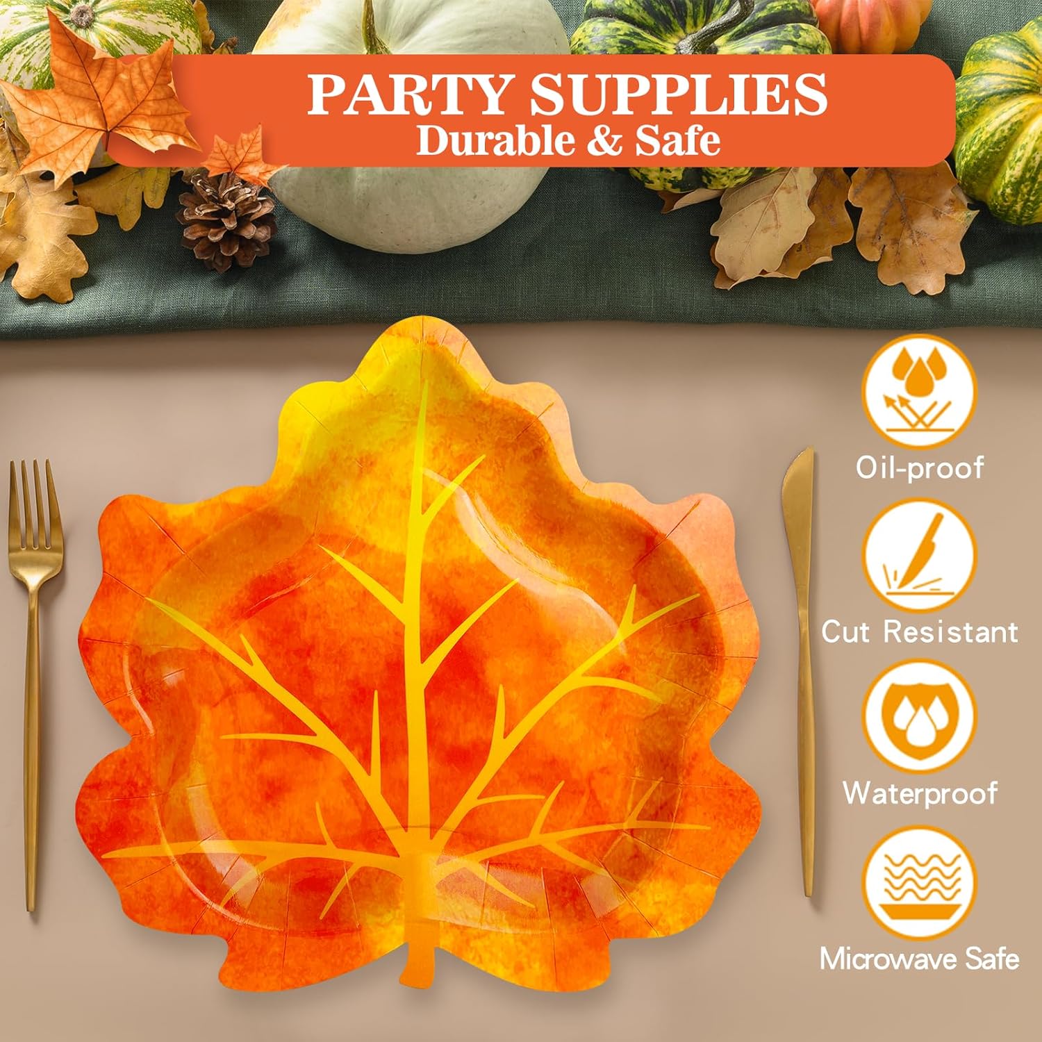 100 platos de Acción de Gracias de 10 pulgadas, hojas de otoño, desechables, vajilla de papel para dar gracias, ensalada, aperitivo, platos de