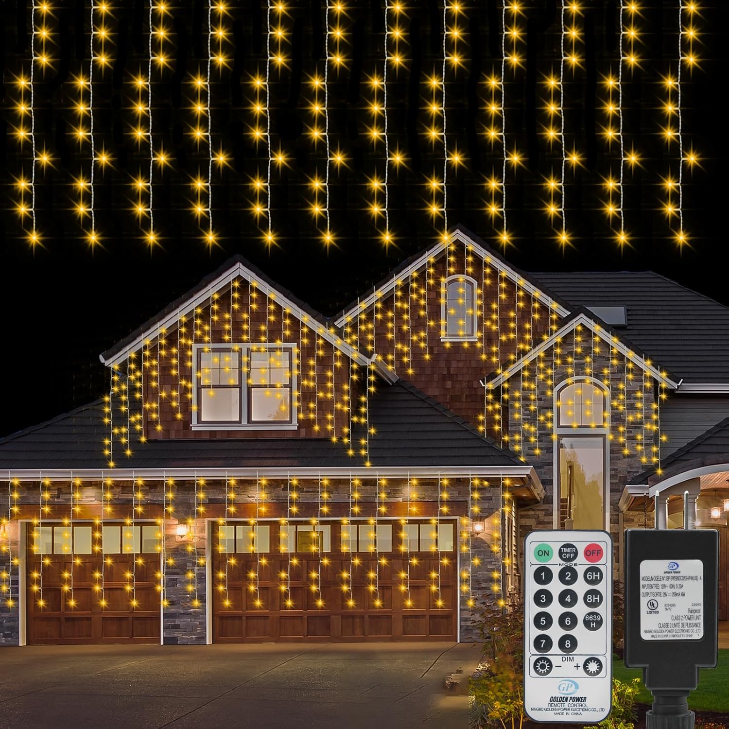 500 luces LED para cortina, 33 x 3 pies, impermeable, para colgar en la ventana, con temporizador remoto, para exteriores, dormitorio, fiesta,