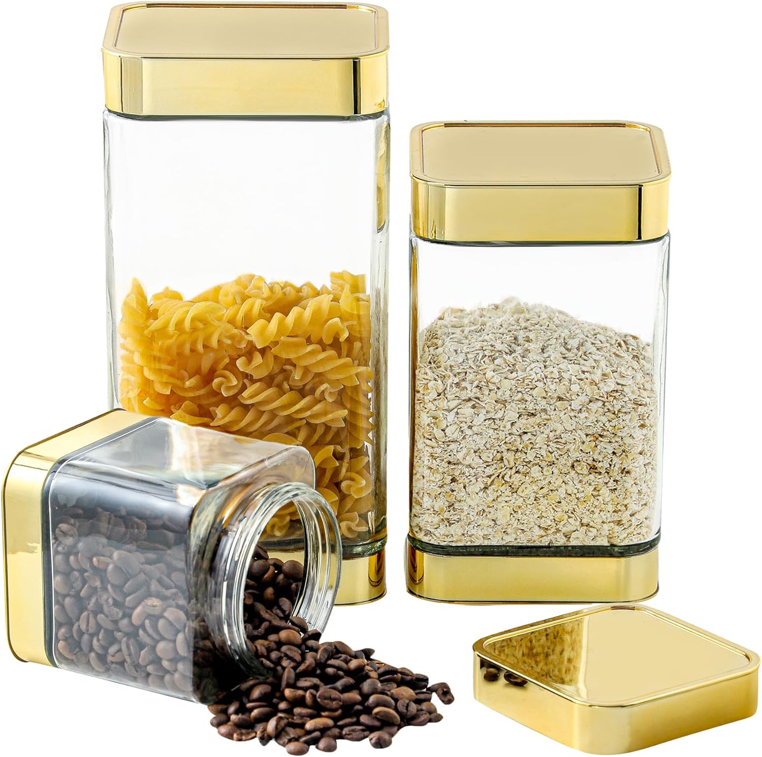 Tarros de almacenamiento de vidrio, recipientes grandes de vidrio de cocina con tapas herméticas, para café, pasta, té, aperitivos, nueces,