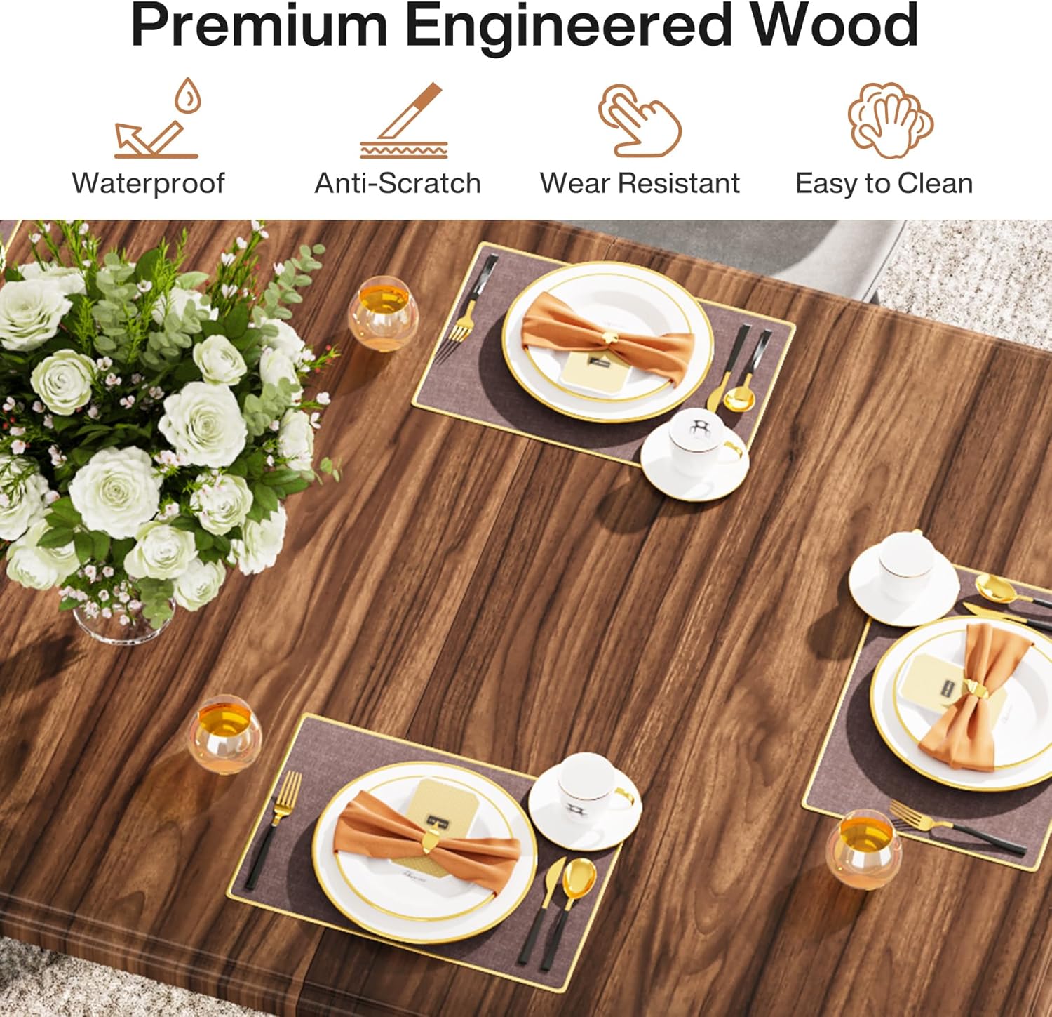 Tribesigns Mesa de comedor para 6 personas, mesa de cocina grande de madera de 63 pulgadas, mesa de comedor rectangular con patas de metal para