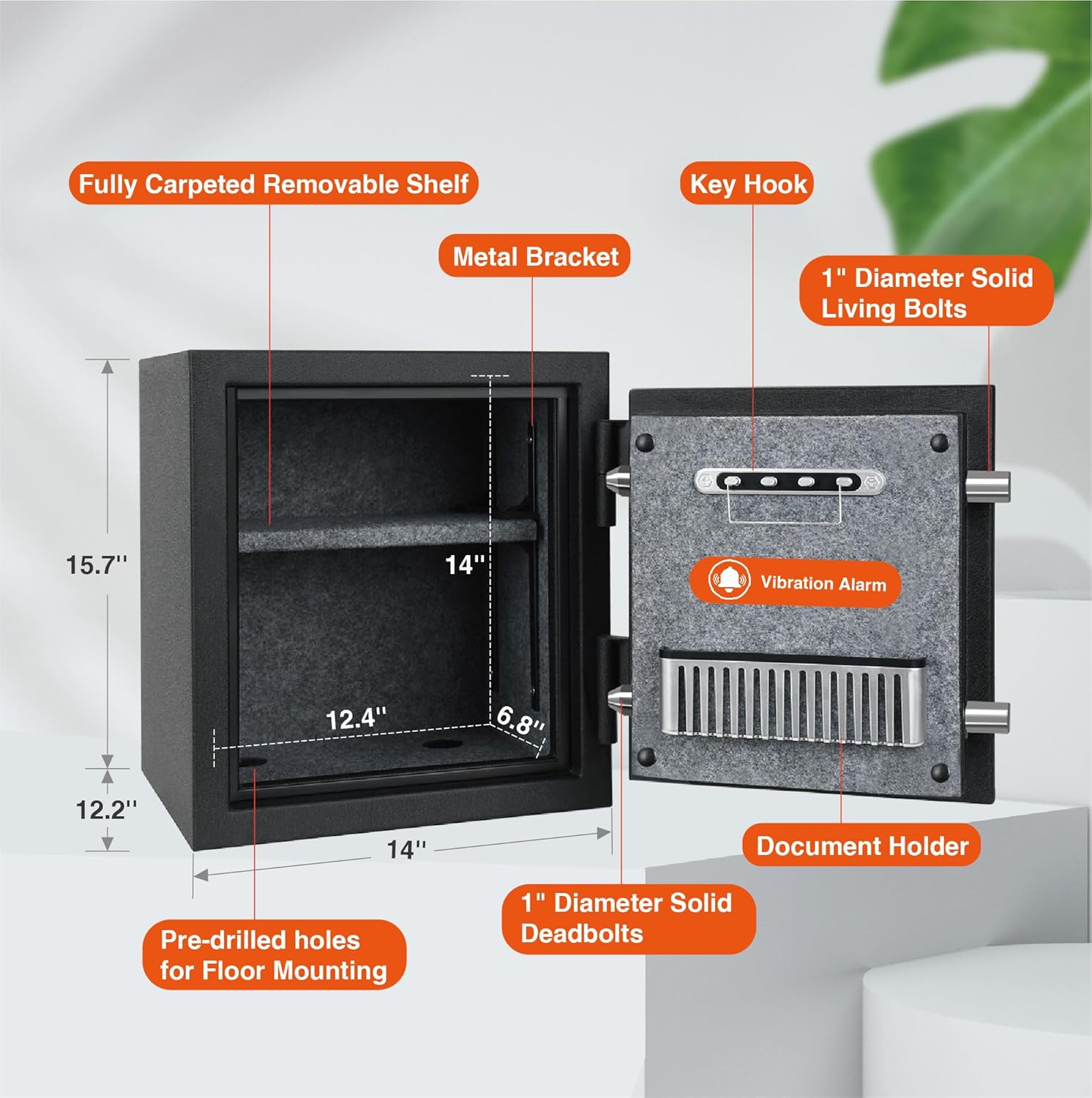 Caja de seguridad biométrica a prueba de huellas dactilares, caja fuerte digital a prueba de fuego para el hogar con estante extraíble, segura