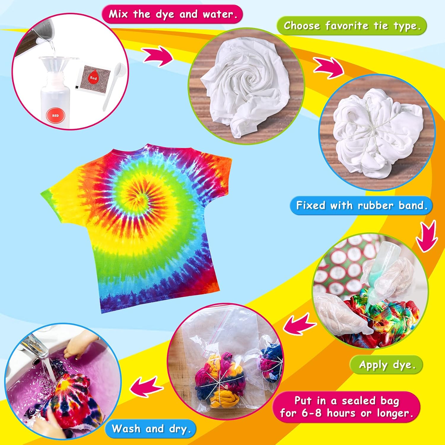 Kit de teñido anudado para niños y adultos, juguete de artes y manualidades para niñas y niños de 6 a 12 años, kits de manualidades de teñido