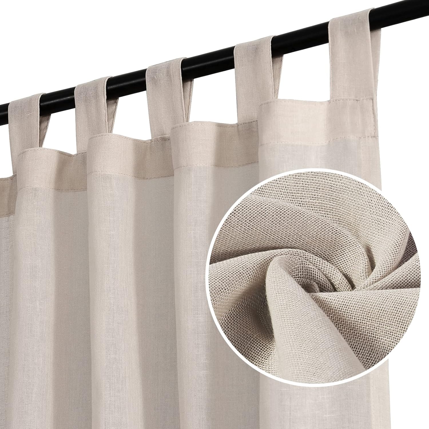 H.VERSAILTEX Cortinas transparentes de lino natural de 63, 72, 84, 95 pulgadas  169, 182.88, 213.36, 241.3 cm. de largo  Juego de cortinas