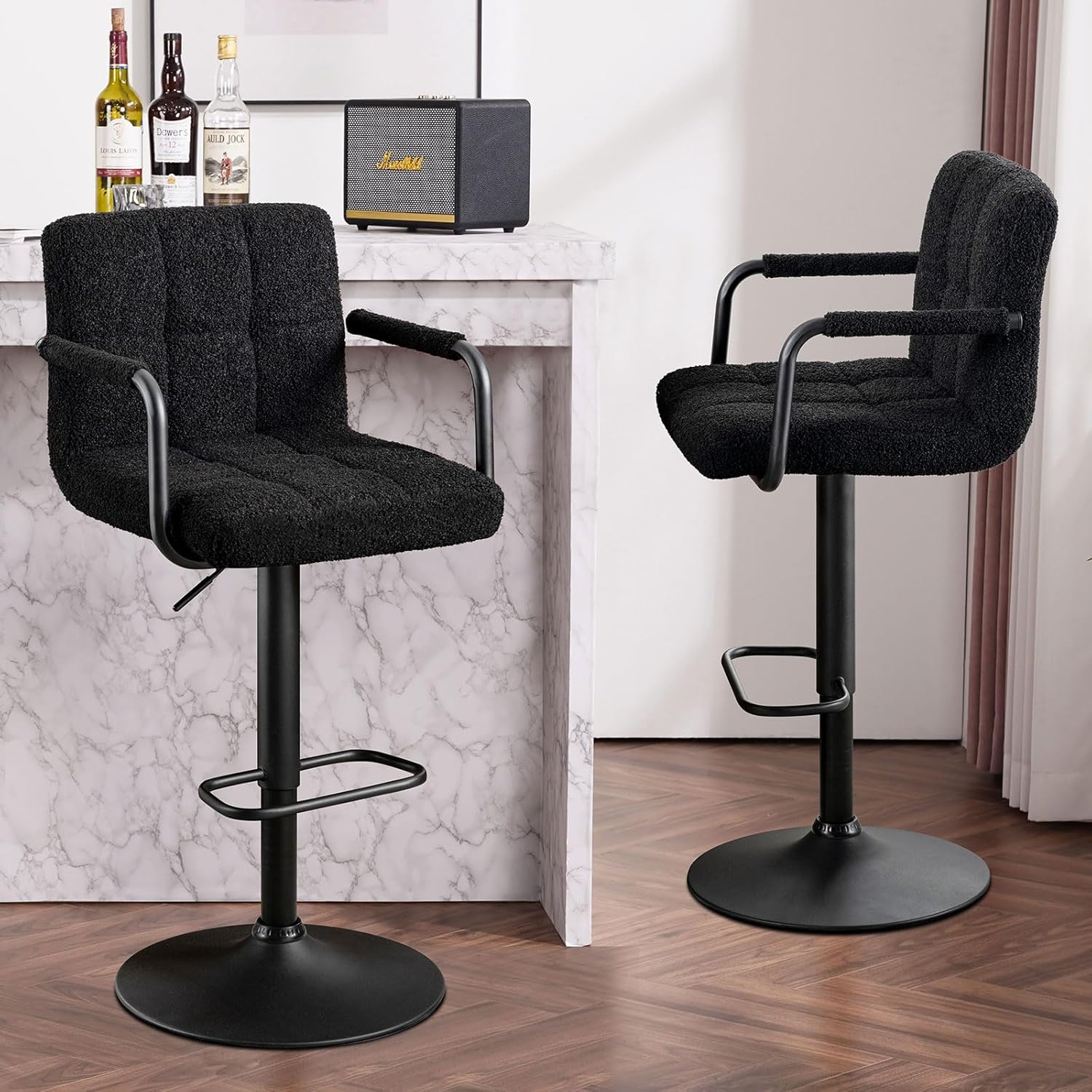Furnimart Taburete de bar tapizado de sherpa artificial de 30 pulgadas, taburetes de bar ajustables, taburetes de bar giratorios de diseño moderno,