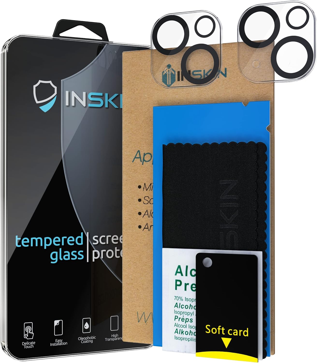 Inskin Protector de lente de cámara de vidrio templado, compatible con Apple iPhone 1313 Mini. Negro azabache, paquete de 2, borde 2.5D, dureza 9H,