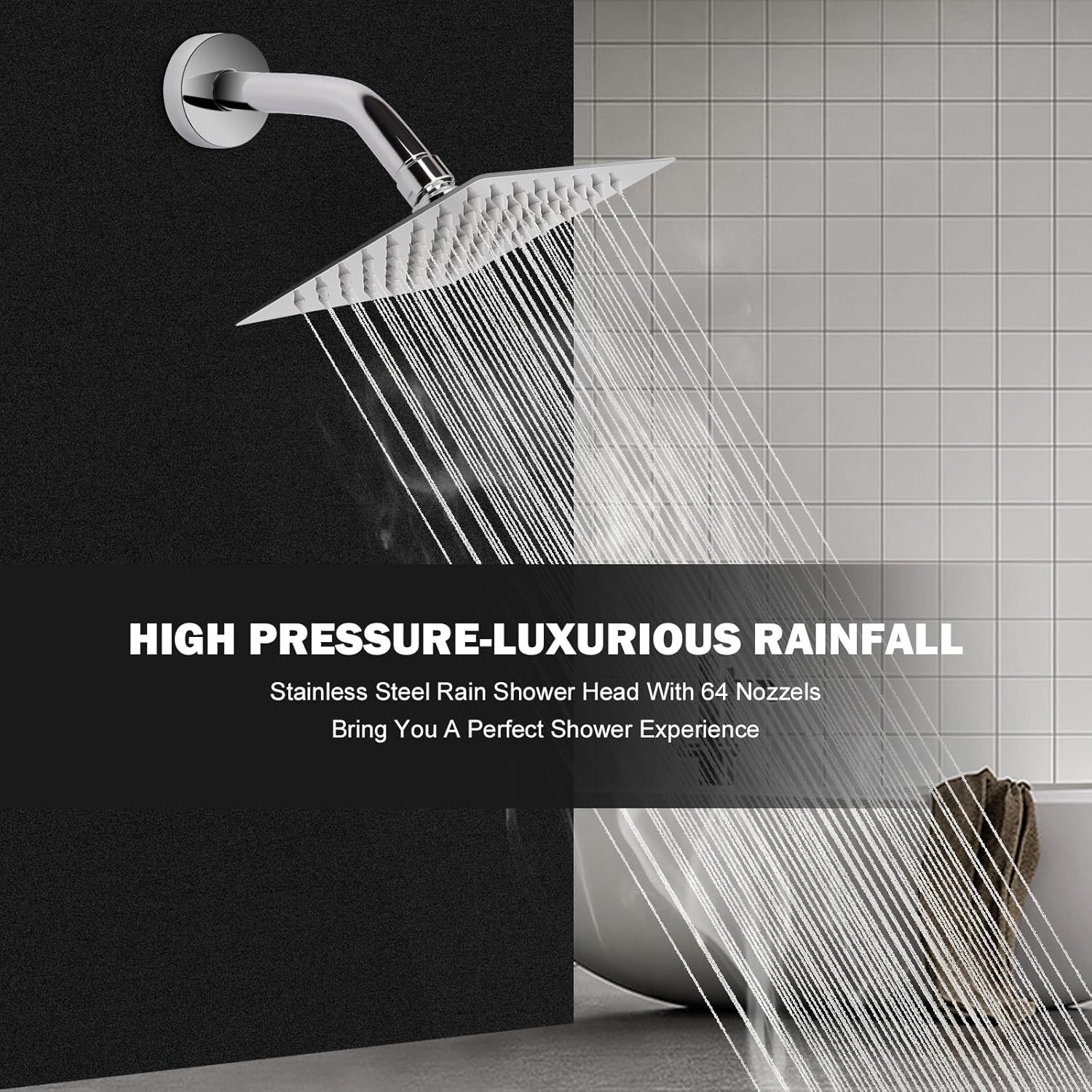 NearMoon – Cabezal de ducha de lluvia cuadrado de acero inoxidable de alto flujo, diseño de alta presión, impresionante experiencia de ducha incluso