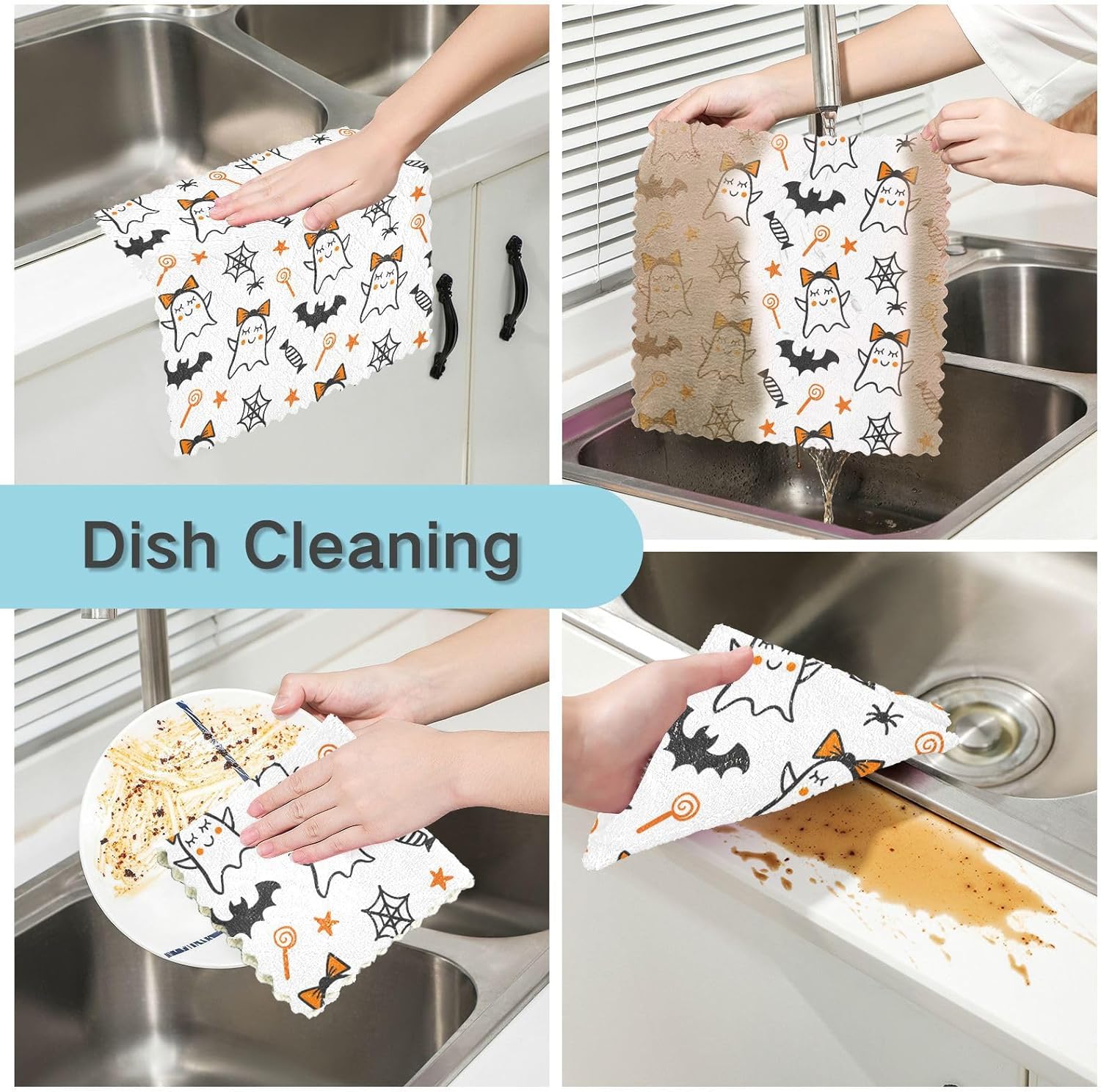 Halloween Cute Devil White Set of 6 Quick Dry Microfiber Towels Kitchen Print Cotton Car Cleaning Cloth for Bathroom Sink