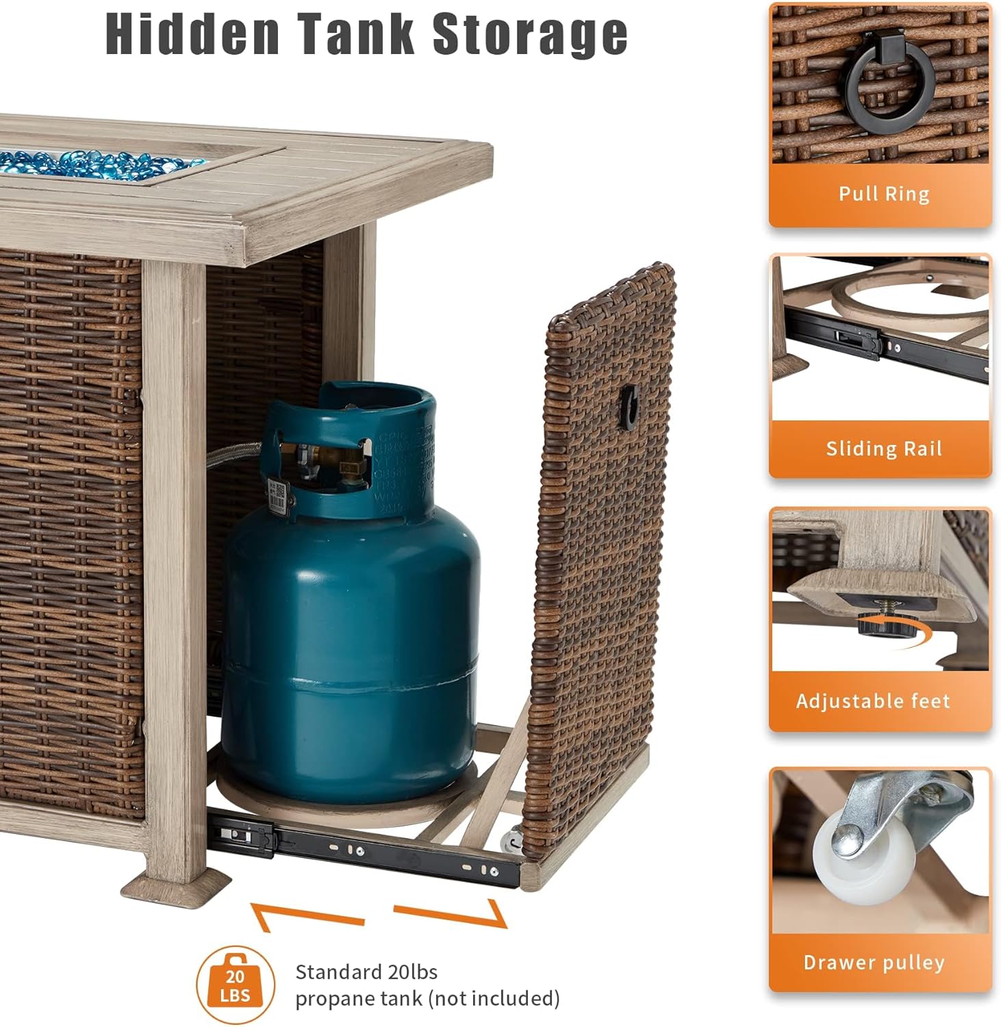 HOMREST Mesa para fogata de propano de 44 pulgadas, mesa de fuego de gas de encendido automático de 50,000 BTU con certificación CSA, mesa