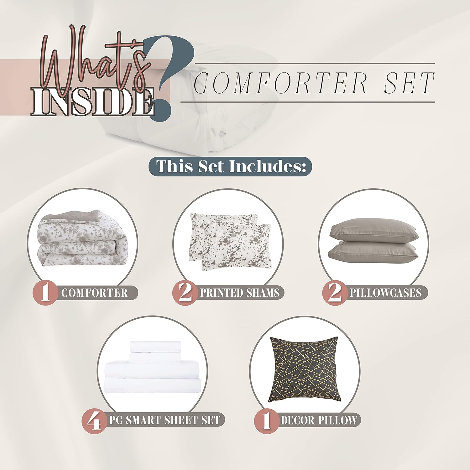 Elegant Comfort Juego de edredón reversible de 10 piezas, estampado de teñido anudado, almohada decorativa y sábana bajera con bolsillos