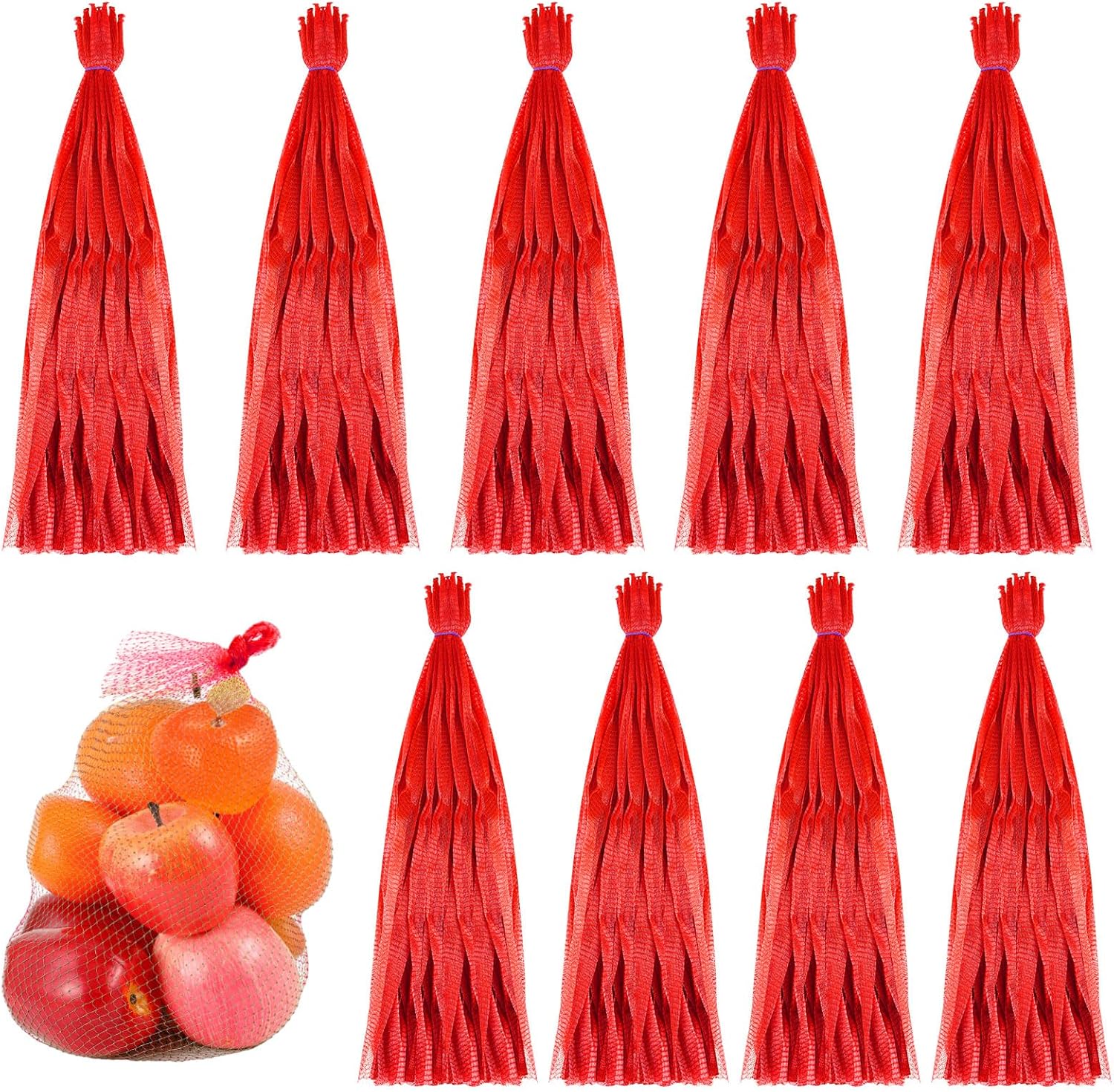 1000 mallas reutilizables de nailon a granel, se adapta a almacenamiento de huevos, verduras, mariscos, frutas, bolsas de comestibles (rojo, 20