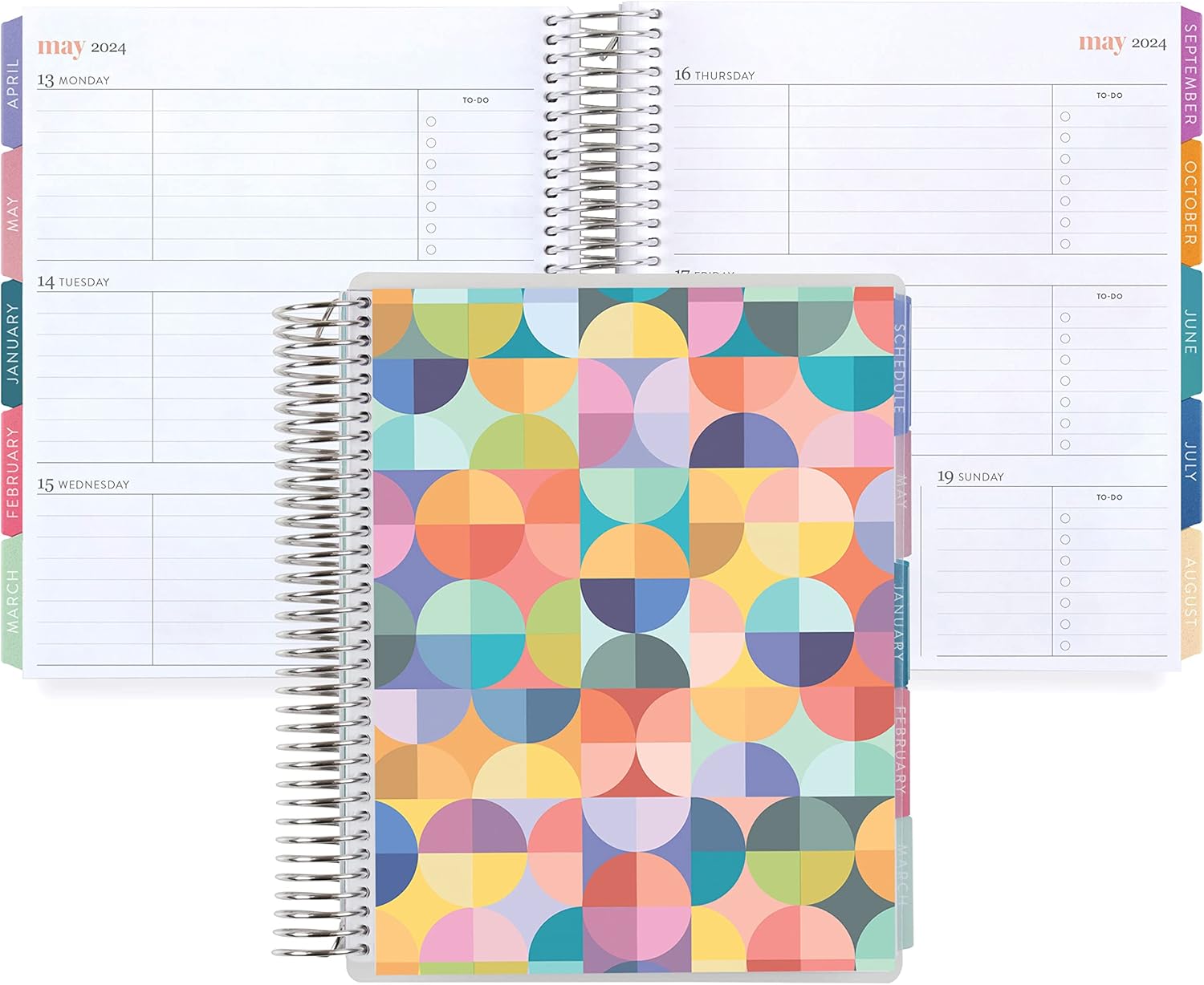 Erin Condren Agenda académica en espiral de 7 x 9 (agosto de 2024 a julio de 2025)  cubierta de círculos abstractos, tema de lienzo, bobina de