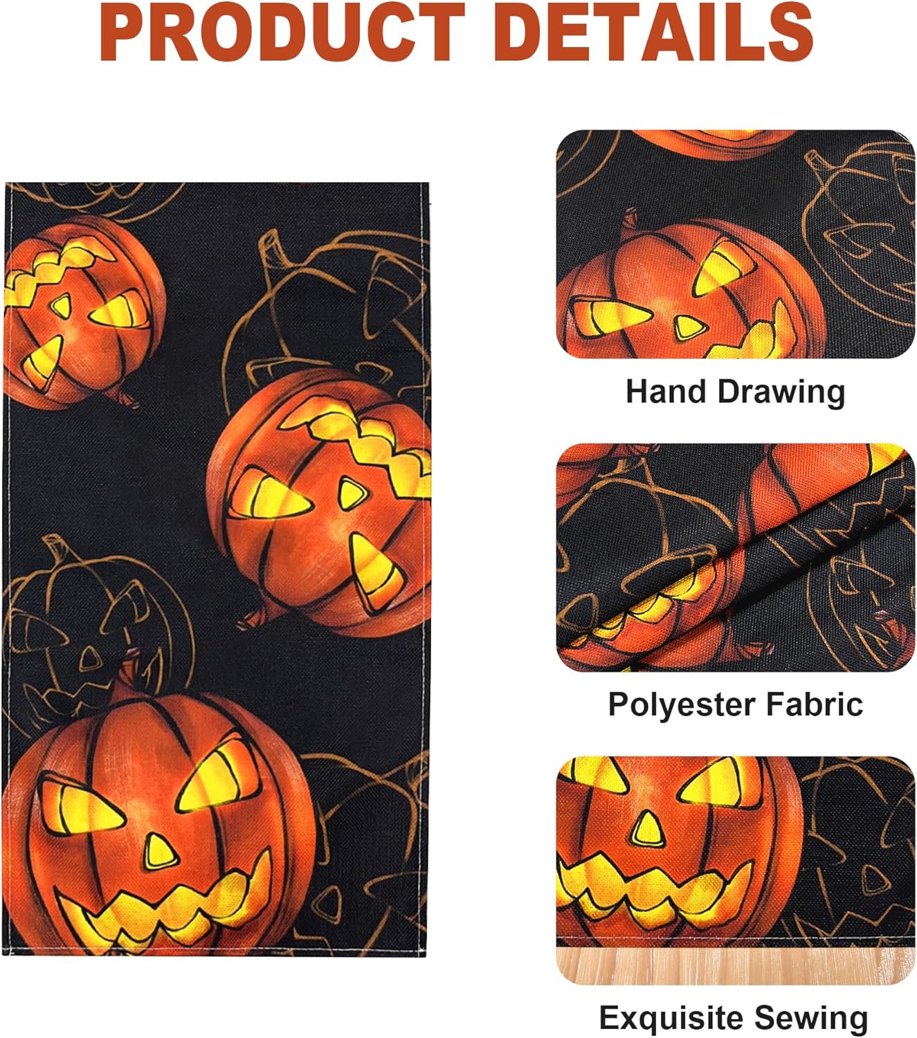 Camino de mesa de Feliz Halloween, camino rectangular negro y naranja con calabaza malvada para decoración de mesa de comedor o decoración de fiesta