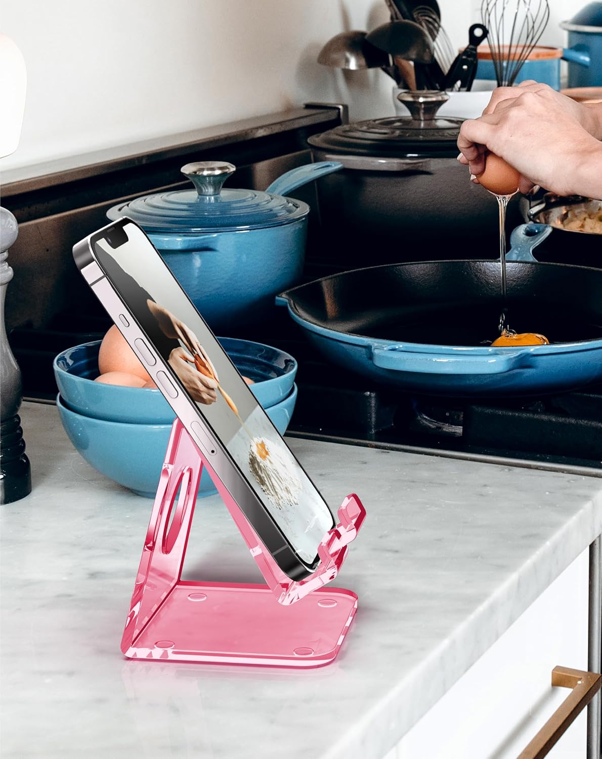 TOPGO Soporte acrílico para teléfono celular, soporte transparente para escritorio de oficina, tocador, encimera de cocina, mesita de noche,