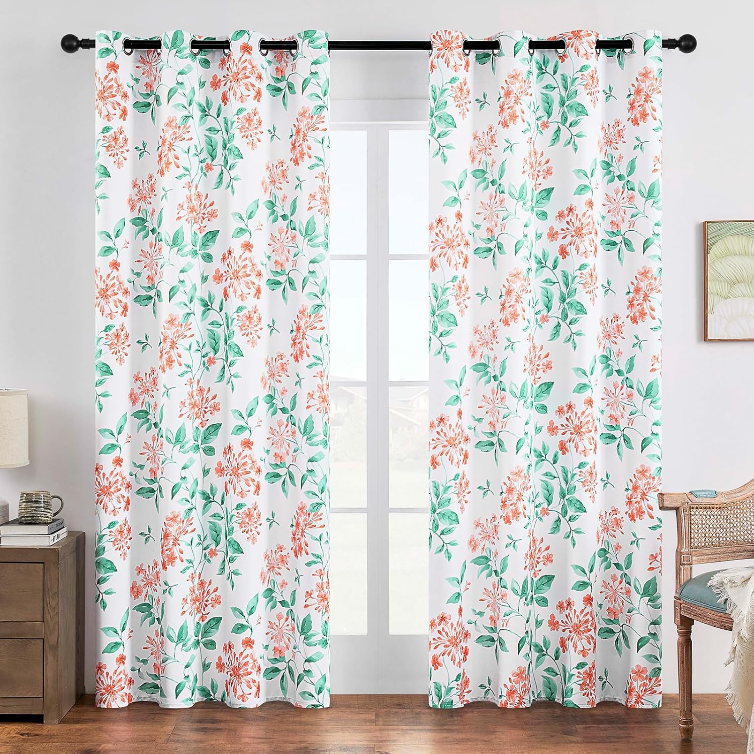 Cortinas florales de hortensias de 84 pulgadas de largo, con ojales impresos, para sala de estar, dormitorio, oscurecimiento de habitación, ahorro