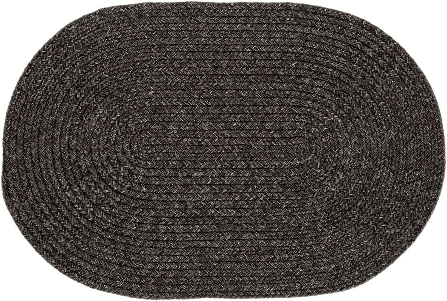 Alfombra trenzada para interiores y exteriores, para cocinasala de estar, reversible, lavable, color gris y negro, 5 x 7 pies, ovalada