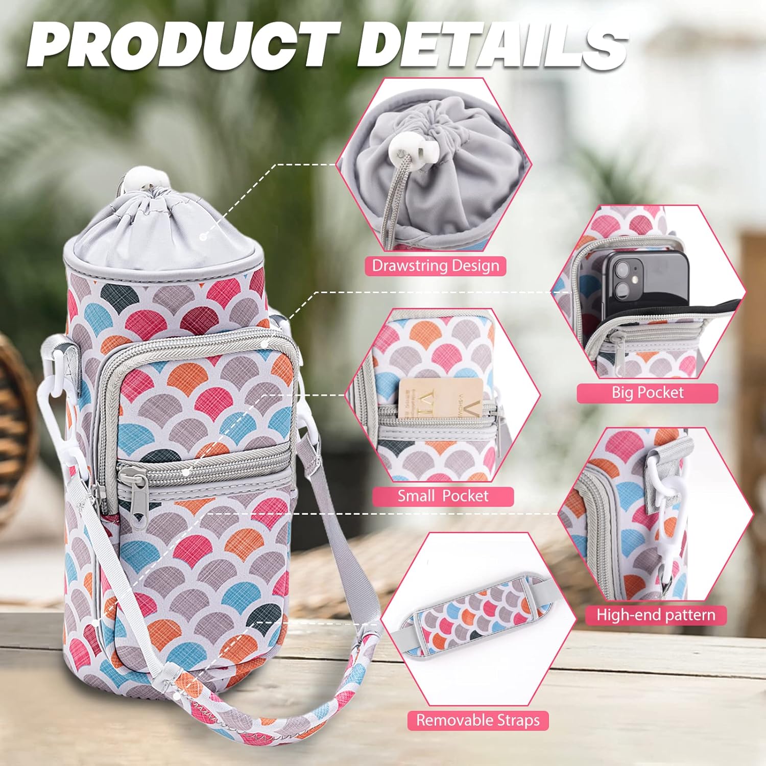Portabotellas de agua, soporte para botella de agua para caminar, senderismo, bolsa cruzada aislada con asa ajustable y correa de hombro para