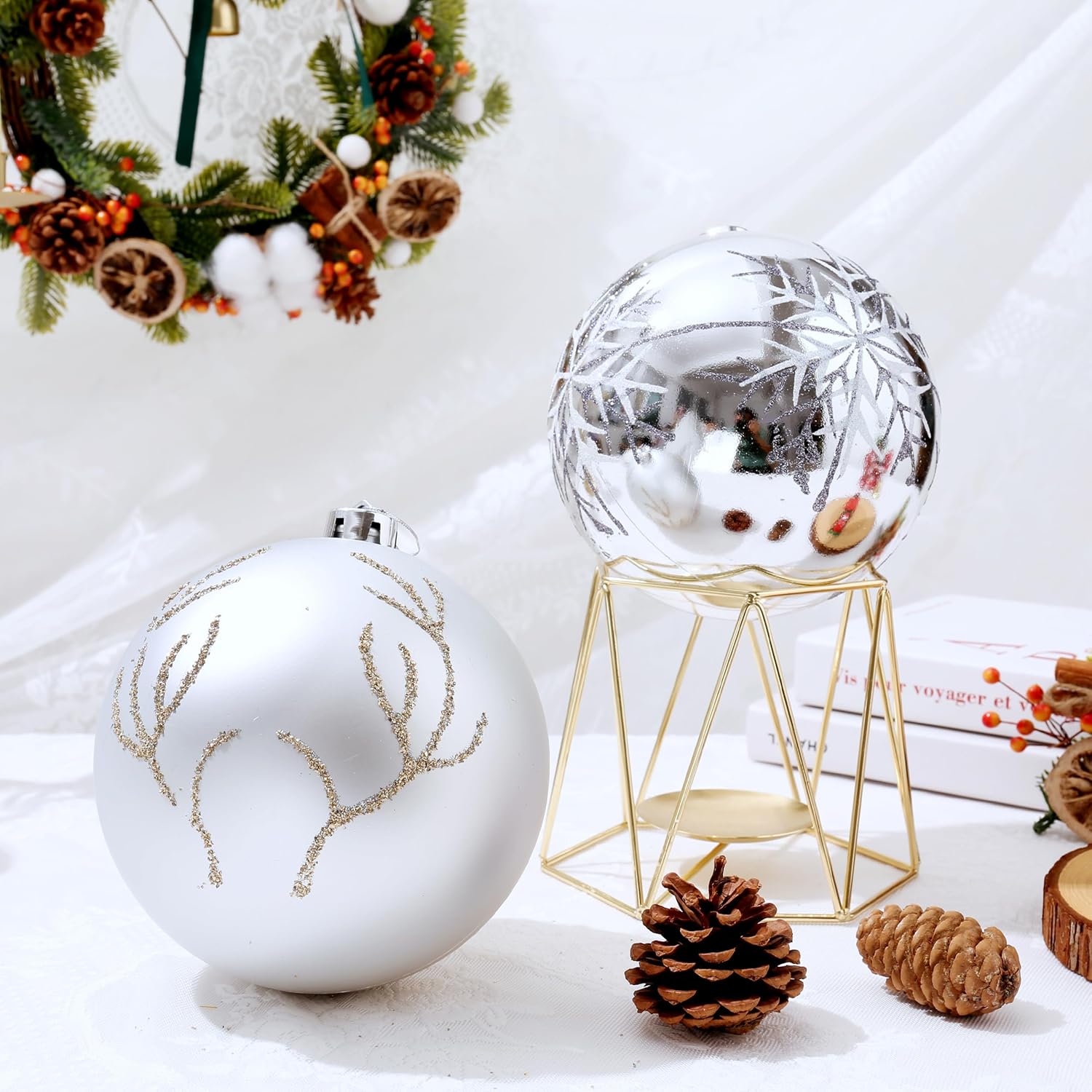 Bolas de adorno de Navidad, bolas de pintura extra grandes, juego de 2 piezas de 6 pulgadas para colgar en el árbol (plateado)