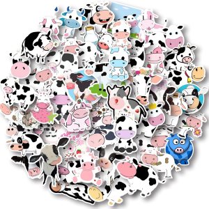 Aowplc Paquete de 50 calcomanías de vaca, vinilo impermeable lindo animal de dibujos animados para niños Aowplc Paquete de 50 calcomanías de vaca, vinilo impermeable lindo animal de dibujos animados para niños