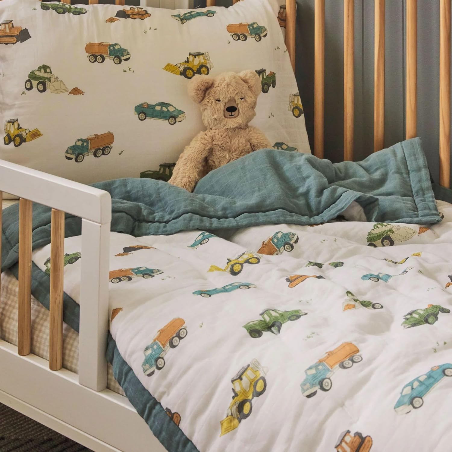 Little Unicorn Ropa de cama de muselina de algodón para niños pequeños, juego de 3 piezas, edredón, sábana para cuna, funda de almohada tipo sobre,