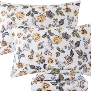 FADFAY Juego de sábanas para cama individual, elegante, diseño floral, color blanco desgastado, juego de sábanas florales vintage, ropa de cama 100% FADFAY Juego de sábanas para cama individual, elegante, diseño floral, color blanco desgastado, juego de sábanas florales vintage, ropa de cama 100%