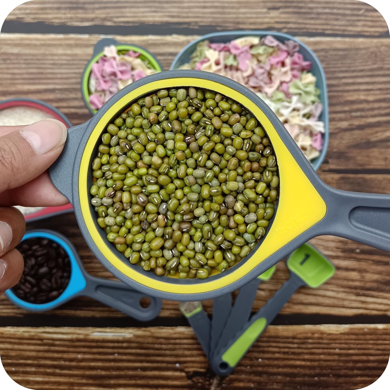 Juego de tazas y cucharas medidoras plegables, 8 tazas y cucharas medidoras de silicona portátiles para medición de líquidos y secos, juego de tazas