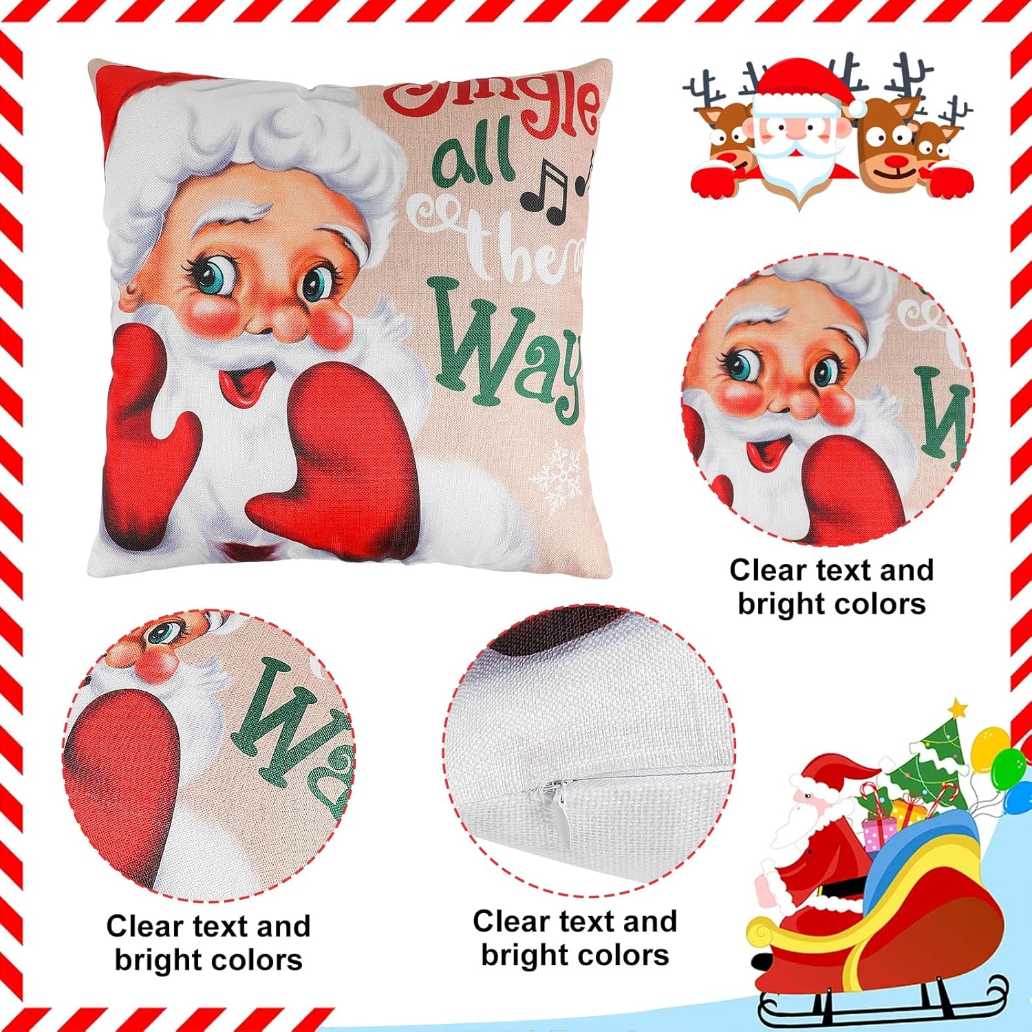 LOMIMOS 4 fundas de almohada de Navidad, 17 x 17 pulgadas, muñeco de nieve, Papá Noel, Else, decoración para el hogar, sofá, dormitorio, balcón