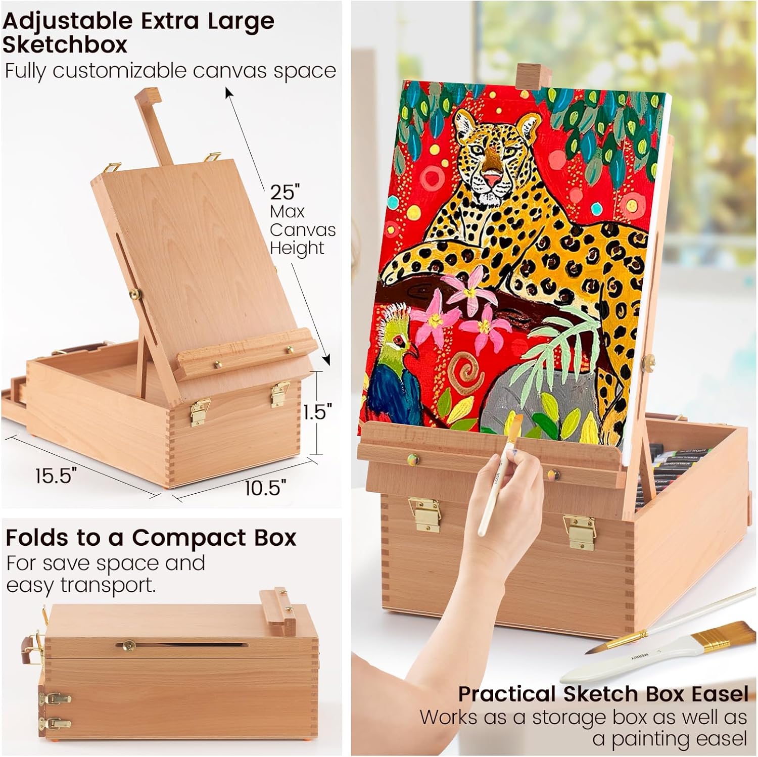 MERRIY Juego de pintura acrílica de 80 piezas, kit de suministros de pintura para artistas con caballete de caja de bocetos de mesa, pinturas