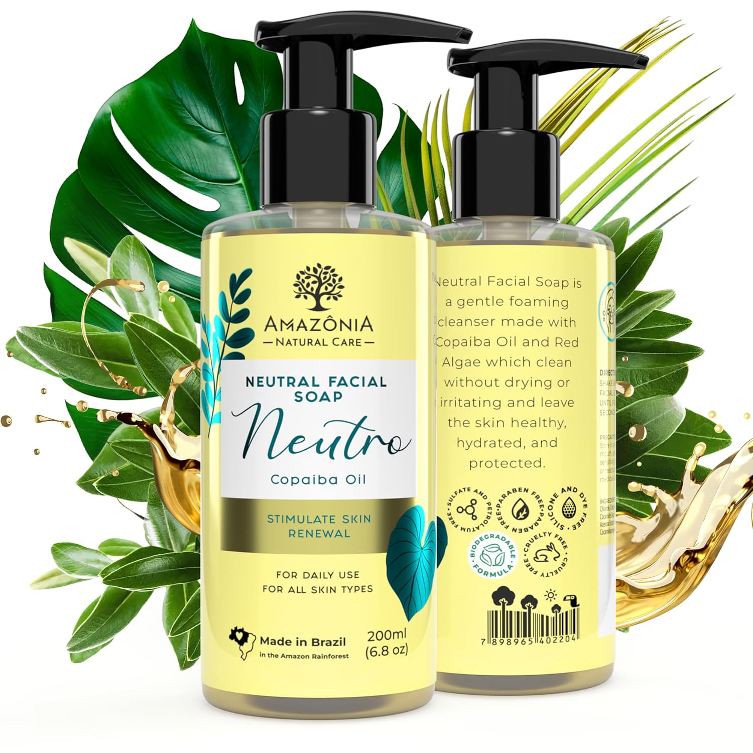 Jabón facial espumoso para el cuidado de la piel natural para mujeres y hombres para todo tipo de piel, jabón facial neutro, producto para el