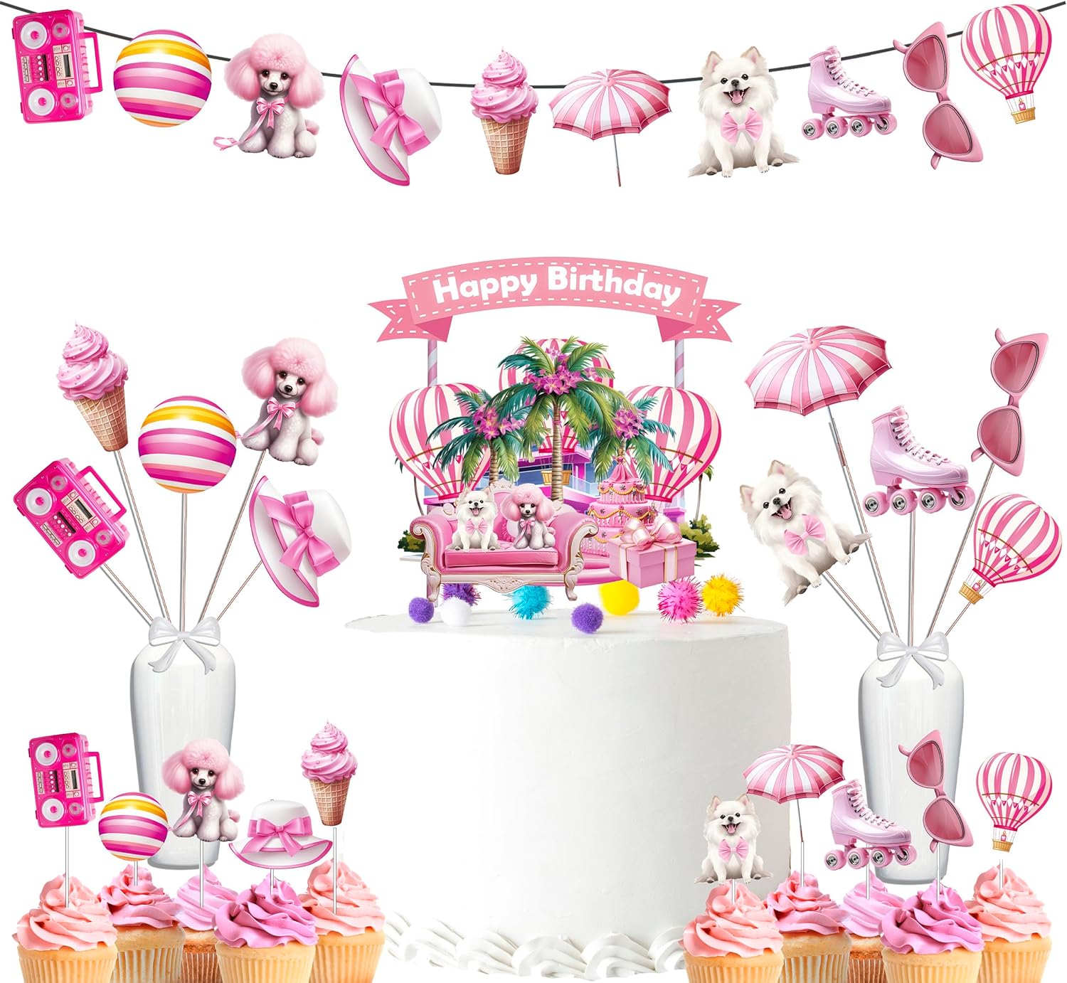 Juego de decoración de fiesta de cumpleaños de muñeca rosa encantadora abraza el estilo glamoroso y celebra con esplendor mágico