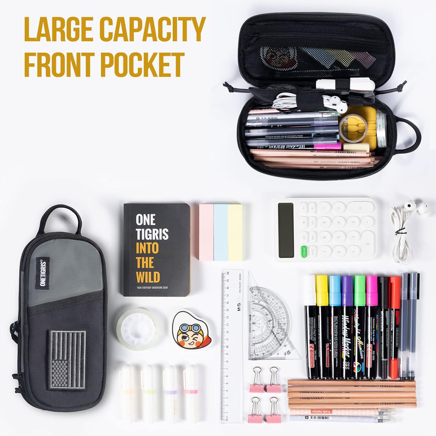 OneTigris Estuche para lápices – Estuche para lápices para niños y niñas, suministros de oficina, papelería, organizador con cremallera,