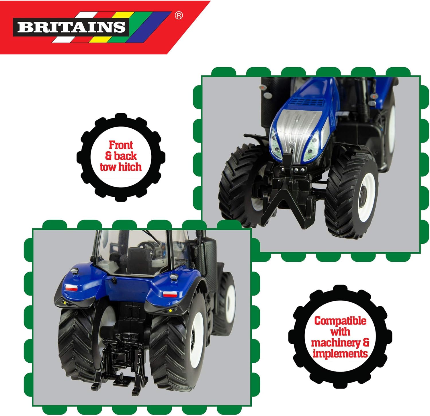 Britains 43216 T8 Traktor New Holland T8.435 – Juego coleccionable para niños, tractor compatible con todos los juguetes de granja a escala 132,