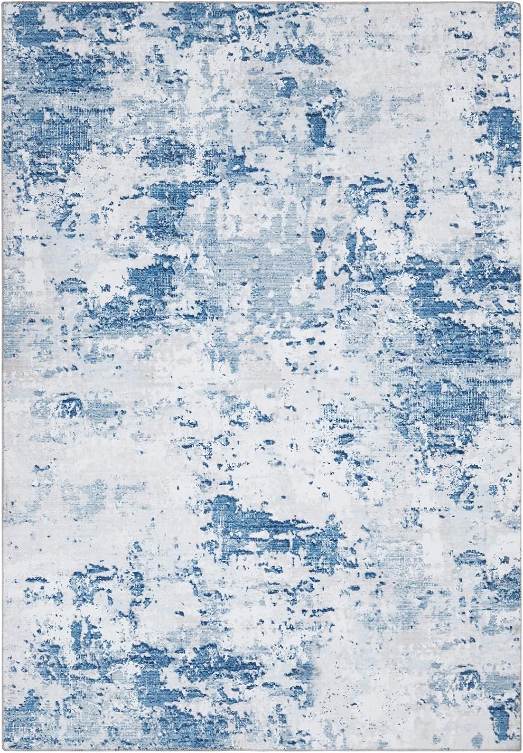 Zacoo Alfombra lavable de 8 x 10 pies, alfombra abstracta con estampado azul, alfombra de pelo bajo, alfombra de área grande, alfombra moderna
