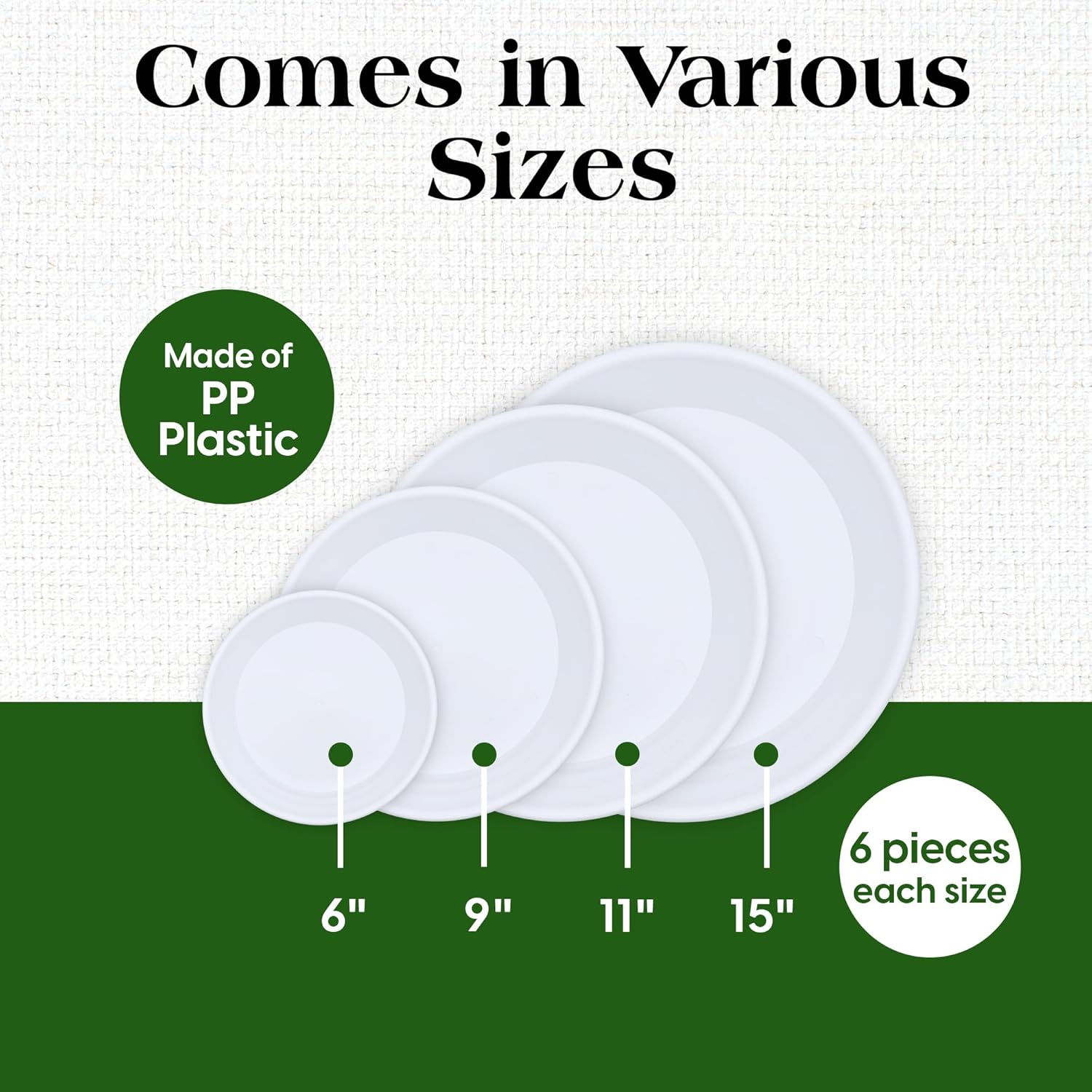 SLS SUPPLY FLORA – Platos duraderos para plantas, paquete de 6 pulgadas, platillo para macetas, elegantes platillos para interiores y exteriores,