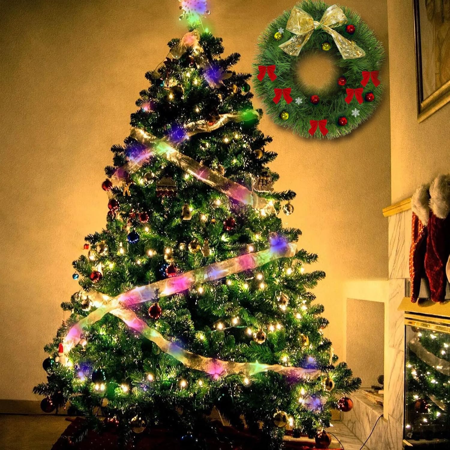 GardenNow Paquete de 5 guirnaldas de Navidad de 250 pies para decoración de Navidad, cinta de Navidad, decoración navideña para interiores y