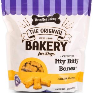 Three Dog Bakery Crunchy Itty Bitty Bones – Golosinas horneadas para perros, queso, 32 onzas Three Dog Bakery Crunchy Itty Bitty Bones – Golosinas horneadas para perros, queso, 32 onzas