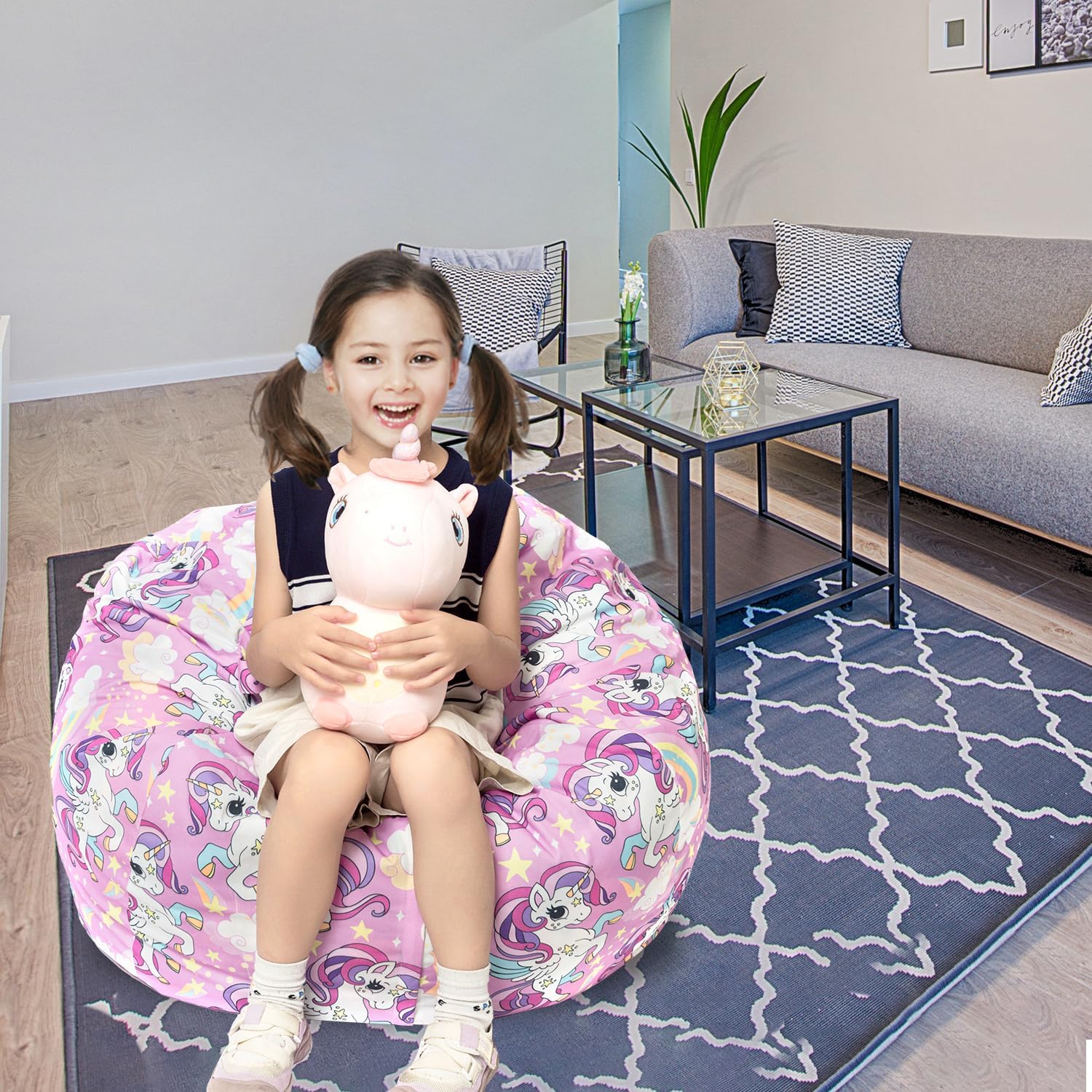 Funda para puf de almacenamiento de animales de peluche, para niños, mantas, toallas, puf (solo funda), sofá de lona con cremallera YKK, tamaño